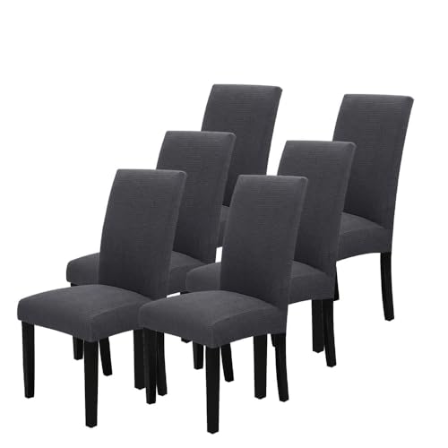 KTLCNDF Dunkelgraue Stretch-Esszimmerstuhl-Schonbezüge 4er-Set - Elastische Stoffbezüge for Sitzgelegenheiten Zu Hause(Dark Gray,6) von KTLCNDF