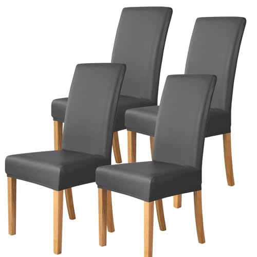 KTLCNDF Grüne Stretch-Sitzbezüge for Esszimmerstühle, 4er-Pack – Wasserabweisende Schoner Mit Rückseitiger Abdeckung(Black,4) von KTLCNDF