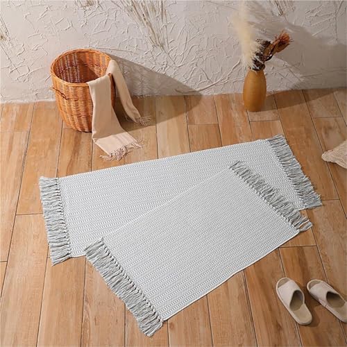 KTLCNDF Handgewebter Teppich Mit Fransen, Leichte, Waschbare Bodenmatte for Eingangsbereich/Schlafzimmer/Wohnzimmer, Deko-Teppich (Aschgrau, 60 X 90 cm)(Light Grey,2'x4.3') von KTLCNDF