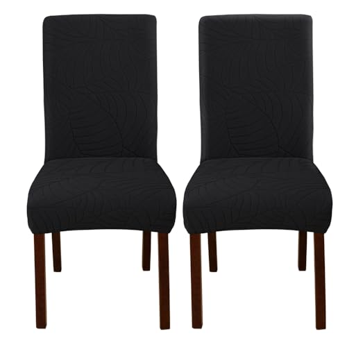 KTLCNDF Hellgraue Stretch-Jacquard-Esszimmerstuhl-Schonbezüge, 4er-Set – Elastische Stoffbezüge for Sitzgelegenheiten Zu Hause(Black,2) von KTLCNDF