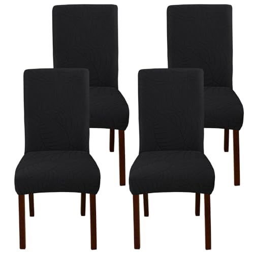 KTLCNDF Hellgraue Stretch-Jacquard-Esszimmerstuhl-Schonbezüge, 4er-Set – Elastische Stoffbezüge for Sitzgelegenheiten Zu Hause(Black,4) von KTLCNDF