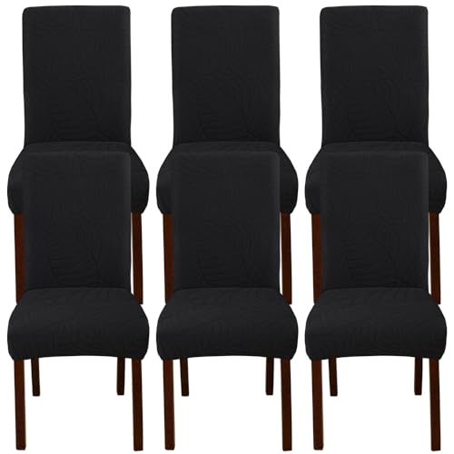 KTLCNDF Hellgraue Stretch-Jacquard-Esszimmerstuhl-Schonbezüge, 4er-Set – Elastische Stoffbezüge for Sitzgelegenheiten Zu Hause(Black,6) von KTLCNDF
