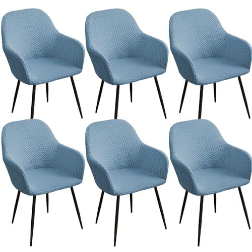 KTLCNDF Hellgraue Stretch-Stuhlbezüge Mit Gebogener Rückenlehne, 6er-Set – Abnehmbare Schonbezüge for Esszimmersessel(Blue,6 Piece) von KTLCNDF