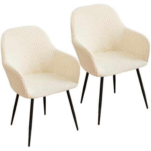 KTLCNDF Hellgraue Stretch-Stuhlbezüge Mit Gebogener Rückenlehne, 6er-Set – Abnehmbare Schonbezüge for Esszimmersessel(Cream Color,2 Piece) von KTLCNDF