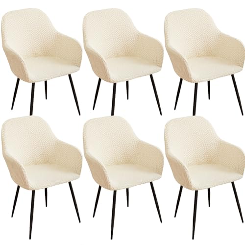 KTLCNDF Hellgraue Stretch-Stuhlbezüge Mit Gebogener Rückenlehne, 6er-Set – Abnehmbare Schonbezüge for Esszimmersessel(Cream Color,6 Piece) von KTLCNDF