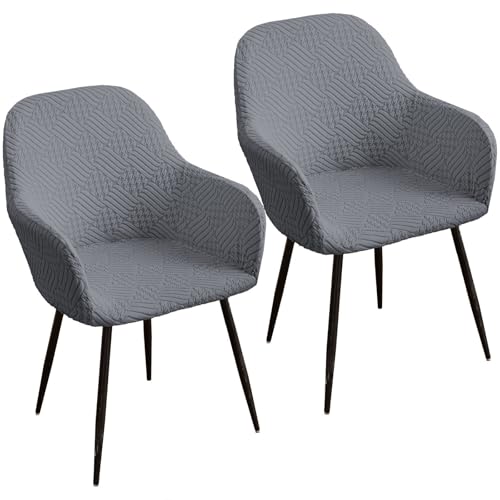 KTLCNDF Hellgraue Stretch-Stuhlbezüge Mit Gebogener Rückenlehne, 6er-Set – Abnehmbare Schonbezüge for Esszimmersessel(Dark Grey,2 Piece) von KTLCNDF