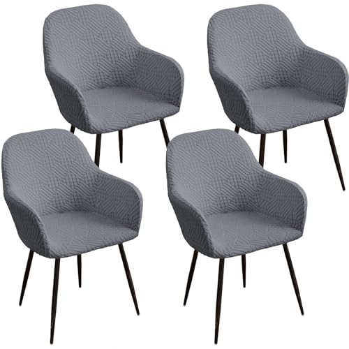 KTLCNDF Hellgraue Stretch-Stuhlbezüge Mit Gebogener Rückenlehne, 6er-Set – Abnehmbare Schonbezüge for Esszimmersessel(Dark Grey,4 Piece) von KTLCNDF