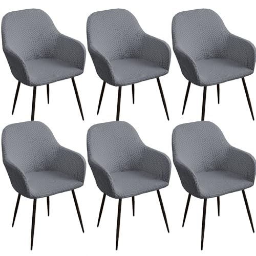 KTLCNDF Hellgraue Stretch-Stuhlbezüge Mit Gebogener Rückenlehne, 6er-Set – Abnehmbare Schonbezüge for Esszimmersessel(Dark Grey,6 Piece) von KTLCNDF