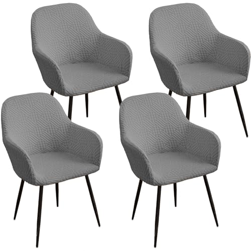 KTLCNDF Hellgraue Stretch-Stuhlbezüge Mit Gebogener Rückenlehne, 6er-Set – Abnehmbare Schonbezüge for Esszimmersessel(Gray,4 Piece) von KTLCNDF