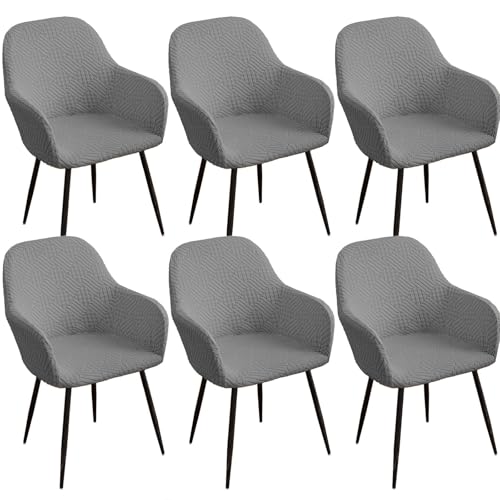 KTLCNDF Hellgraue Stretch-Stuhlbezüge Mit Gebogener Rückenlehne, 6er-Set – Abnehmbare Schonbezüge for Esszimmersessel(Gray,6 Piece) von KTLCNDF