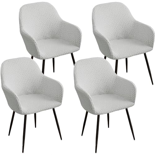 KTLCNDF Hellgraue Stretch-Stuhlbezüge Mit Gebogener Rückenlehne, 6er-Set – Abnehmbare Schonbezüge for Esszimmersessel(Light Grey,4 Piece) von KTLCNDF