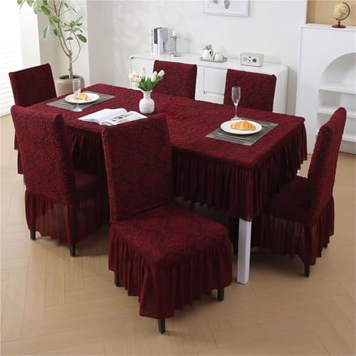 KTLCNDF Jacquard-Stuhlhussen-Set for Esszimmerstühle – Burgunderrote, Dehnbare Schonbezüge for Parsons-Stühle – Universelle Passform for Küche, Hochzeit Und Bankett(Burgundy,6pcs) von KTLCNDF