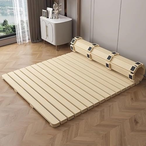 KTLCNDF Klappbettrahmen Aus Massivem Kiefernholz – Aufrollbares Plattformbett Im Japanischen Stil, Platzsparendes Bodenbett Mit Lattenrost-Design(79" Lx39.4 W) von KTLCNDF