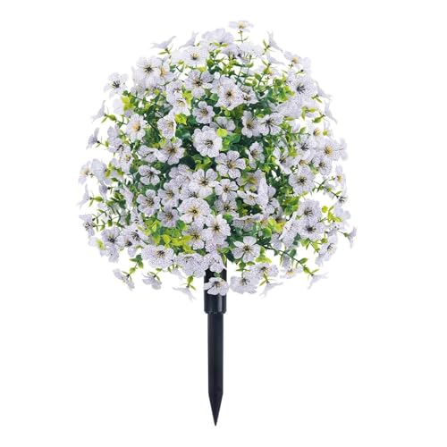 KTLCNDF Künstliche Geranienblüten Mit Erdspießen – Set Mit Realistischen Kunstpflanzen for Garten Und Heimdekoration(White) von KTLCNDF