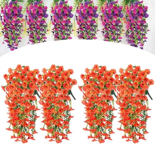 KTLCNDF Künstliche Prunkwinde for Aufhängen – Realistische Kunstblumendekoration for Pflanzgefäße Im Innen- Und Außenbereich, Garten, Veranda Und Fenster (6 Stück, Roter Lotus)(Orange,6) von KTLCNDF