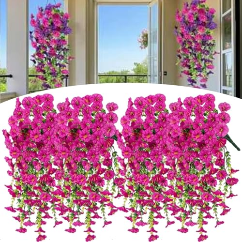 KTLCNDF Künstliche Prunkwinde for Aufhängen – Realistische Kunstblumendekoration for Pflanzgefäße Im Innen- Und Außenbereich, Garten, Veranda Und Fenster (6 Stück, Roter Lotus)(Red Lotus,4) von KTLCNDF