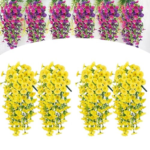 KTLCNDF Künstliche Prunkwinde for Aufhängen – Realistische Kunstblumendekoration for Pflanzgefäße Im Innen- Und Außenbereich, Garten, Veranda Und Fenster (6 Stück, Roter Lotus)(Yellow,6) von KTLCNDF