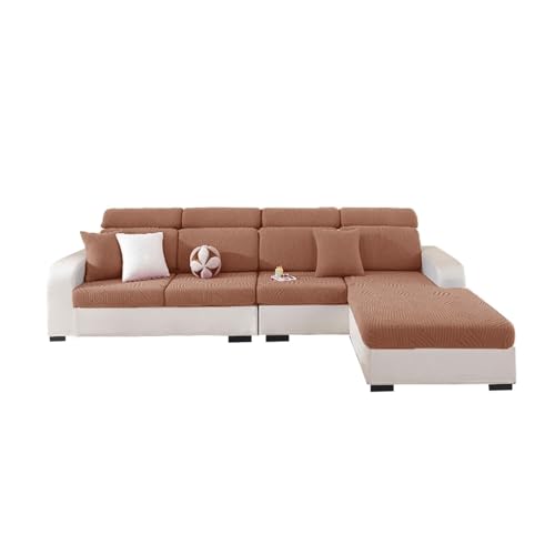 KTLCNDF L-förmiger Sofabezug – Jacquard-Stretch-Sofabezug Mit Kopfstützenschutz (Kamel) – Haustier- Und Kinderfreundlicher Möbelschutz for 1/2/3/4-Sitzer-Sofas(Camel,Large-4 Seater) von KTLCNDF