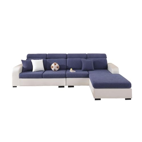 KTLCNDF L-förmiger Sofabezug – Jacquard-Stretch-Sofabezug Mit Kopfstützenschutz (Kamel) – Haustier- Und Kinderfreundlicher Möbelschutz for 1/2/3/4-Sitzer-Sofas(Navy Blue,Large-2 Seater) von KTLCNDF