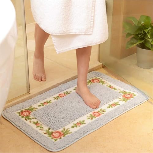 KTLCNDF Ovale Badematte – Rutschfester, Saugfähiger Teppich In Zartrosa, Plüsch-Fußmatte for Badezimmer/Eingangsbereich/Küche (40,6 X 61 cm)(Blue,2'7" x 3'11") von KTLCNDF