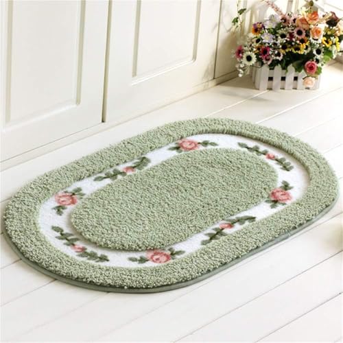 KTLCNDF Ovale Badematte – Rutschfester, Saugfähiger Teppich In Zartrosa, Plüsch-Fußmatte for Badezimmer/Eingangsbereich/Küche (40,6 X 61 cm)(Oval Blue,1'6" x 4'1") von KTLCNDF