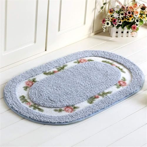 KTLCNDF Ovale Badematte – Rutschfester, Saugfähiger Teppich In Zartrosa, Plüsch-Fußmatte for Badezimmer/Eingangsbereich/Küche (40,6 X 61 cm)(Oval Blue,16" x 24"/40 x 60cm(Oval)) von KTLCNDF
