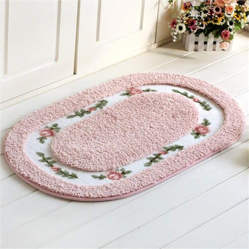 KTLCNDF Ovale Badematte – Rutschfester, Saugfähiger Teppich In Zartrosa, Plüsch-Fußmatte for Badezimmer/Eingangsbereich/Küche (40,6 X 61 cm)(Oval Red,16" x 24"/40 x 60cm(Oval)) von KTLCNDF