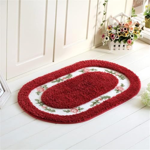 KTLCNDF Ovale Badematte – Rutschfester, Saugfähiger Teppich In Zartrosa, Plüsch-Fußmatte for Badezimmer/Eingangsbereich/Küche (40,6 X 61 cm)(Red,1'8" x 2'7") von KTLCNDF