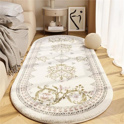KTLCNDF Ovaler Teppich – Zotteliger Plüsch-Schlafzimmerteppich, rutschfeste, Waschbare Bodenmatte for Wohnheim/Wohnzimmer (31 X 63 Zoll)(Flower B,2' x 3'11") von KTLCNDF