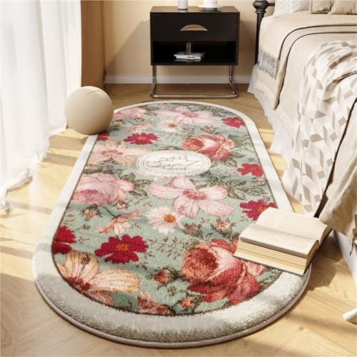 KTLCNDF Ovaler Teppich – Zotteliger Plüsch-Schlafzimmerteppich, rutschfeste, Waschbare Bodenmatte for Wohnheim/Wohnzimmer (31 X 63 Zoll)(Flower C,2'7" x 3'11") von KTLCNDF