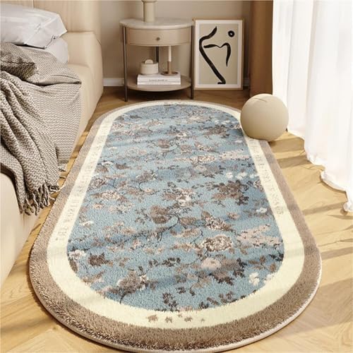 KTLCNDF Ovaler Teppich – Zotteliger Plüsch-Schlafzimmerteppich, rutschfeste, Waschbare Bodenmatte for Wohnheim/Wohnzimmer (31 X 63 Zoll)(Flower D,3'11" x 5'3") von KTLCNDF