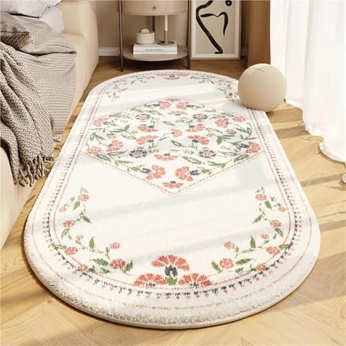KTLCNDF Ovaler Teppich – Zotteliger Plüsch-Schlafzimmerteppich, rutschfeste, Waschbare Bodenmatte for Wohnheim/Wohnzimmer (31 X 63 Zoll)(Flower G,3'3" x 5'3") von KTLCNDF