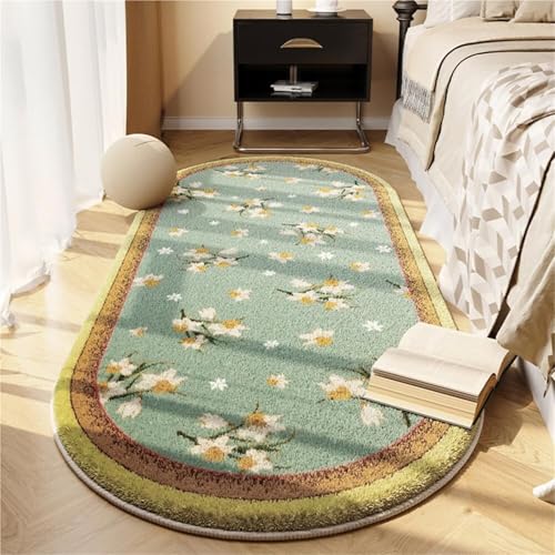 KTLCNDF Ovaler Teppich – Zotteliger Plüsch-Schlafzimmerteppich, rutschfeste, Waschbare Bodenmatte for Wohnheim/Wohnzimmer (31 X 63 Zoll)(Flower J,2'7" x 5'3") von KTLCNDF