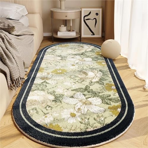 KTLCNDF Ovaler Teppich – Zotteliger Plüsch-Schlafzimmerteppich, rutschfeste, Waschbare Bodenmatte for Wohnheim/Wohnzimmer (31 X 63 Zoll)(Flower K,2'7" x 3'11") von KTLCNDF