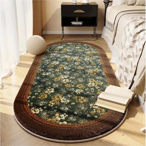 KTLCNDF Ovaler Teppich – Zotteliger Plüsch-Schlafzimmerteppich, rutschfeste, Waschbare Bodenmatte for Wohnheim/Wohnzimmer (31 X 63 Zoll)(Flower L,3'11" x 5'10") von KTLCNDF