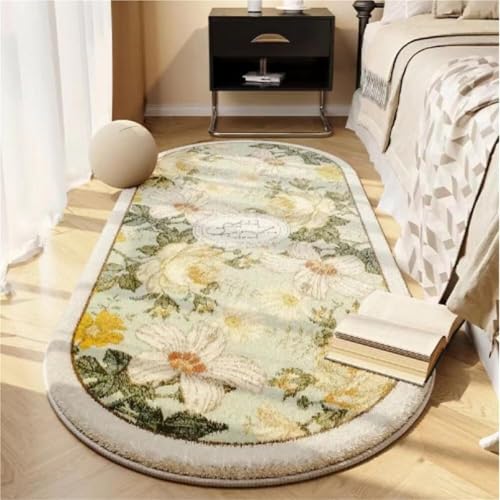 KTLCNDF Ovaler Teppich – Zotteliger Plüsch-Schlafzimmerteppich, rutschfeste, Waschbare Bodenmatte for Wohnheim/Wohnzimmer (31 X 63 Zoll)(Flower M,2'7" x 5'3") von KTLCNDF