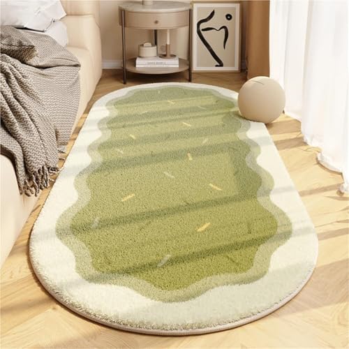 KTLCNDF Ovaler Teppich – Zotteliger Plüsch-Schlafzimmerteppich, rutschfeste, Waschbare Bodenmatte for Wohnheim/Wohnzimmer (31 X 63 Zoll)(Green,3'11" x 5'3") von KTLCNDF