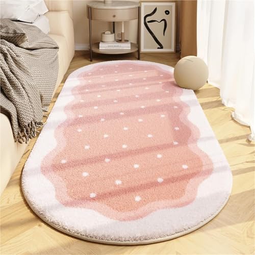 KTLCNDF Ovaler Teppich – Zotteliger Plüsch-Schlafzimmerteppich, rutschfeste, Waschbare Bodenmatte for Wohnheim/Wohnzimmer (31 X 63 Zoll)(Pink,3'11" x 5'10") von KTLCNDF