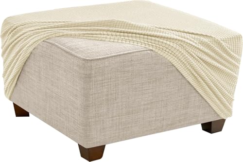 KTLCNDF Quadratischer Ottomanen-Schonbezug – Stretch-Jacquard-Pouf-Bezug Mit Rutschfestem Gummizug | Weicher Fußstützenschutz for Ottomane Mit Stauraum (Rosa, Klein)(Beige,M) von KTLCNDF