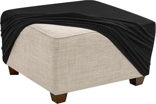 KTLCNDF Quadratischer Ottomanen-Schonbezug – Stretch-Jacquard-Pouf-Bezug Mit Rutschfestem Gummizug | Weicher Fußstützenschutz for Ottomane Mit Stauraum (Rosa, Klein)(Black,M) von KTLCNDF