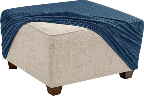 KTLCNDF Quadratischer Ottomanen-Schonbezug – Stretch-Jacquard-Pouf-Bezug Mit Rutschfestem Gummizug | Weicher Fußstützenschutz for Ottomane Mit Stauraum (Rosa, Klein)(Blue,M) von KTLCNDF