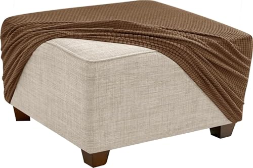KTLCNDF Quadratischer Ottomanen-Schonbezug – Stretch-Jacquard-Pouf-Bezug Mit Rutschfestem Gummizug | Weicher Fußstützenschutz for Ottomane Mit Stauraum (Rosa, Klein)(Brown,M) von KTLCNDF