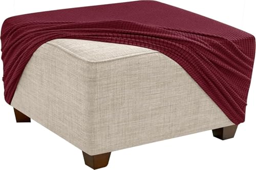 KTLCNDF Quadratischer Ottomanen-Schonbezug – Stretch-Jacquard-Pouf-Bezug Mit Rutschfestem Gummizug | Weicher Fußstützenschutz for Ottomane Mit Stauraum (Rosa, Klein)(Burgundy,M) von KTLCNDF