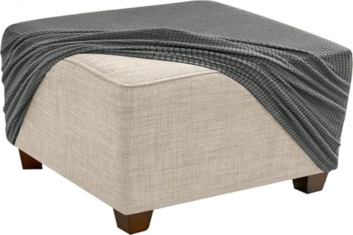 KTLCNDF Quadratischer Ottomanen-Schonbezug – Stretch-Jacquard-Pouf-Bezug Mit Rutschfestem Gummizug | Weicher Fußstützenschutz for Ottomane Mit Stauraum (Rosa, Klein)(Dark Gray,M) von KTLCNDF