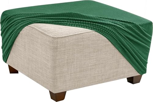 KTLCNDF Quadratischer Ottomanen-Schonbezug – Stretch-Jacquard-Pouf-Bezug Mit Rutschfestem Gummizug | Weicher Fußstützenschutz for Ottomane Mit Stauraum (Rosa, Klein)(Dark Green,S) von KTLCNDF