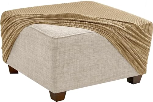 KTLCNDF Quadratischer Ottomanen-Schonbezug – Stretch-Jacquard-Pouf-Bezug Mit Rutschfestem Gummizug | Weicher Fußstützenschutz for Ottomane Mit Stauraum (Rosa, Klein)(Khaki,S) von KTLCNDF