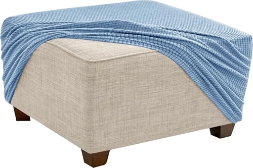 KTLCNDF Quadratischer Ottomanen-Schonbezug – Stretch-Jacquard-Pouf-Bezug Mit Rutschfestem Gummizug | Weicher Fußstützenschutz for Ottomane Mit Stauraum (Rosa, Klein)(Light Blue,M) von KTLCNDF