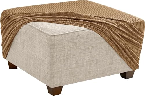 KTLCNDF Quadratischer Ottomanen-Schonbezug – Stretch-Jacquard-Pouf-Bezug Mit Rutschfestem Gummizug | Weicher Fußstützenschutz for Ottomane Mit Stauraum (Rosa, Klein)(Light Brown,S) von KTLCNDF