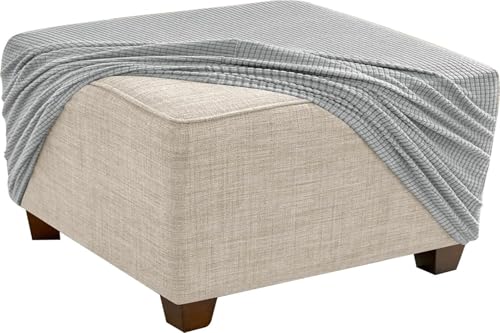 KTLCNDF Quadratischer Ottomanen-Schonbezug – Stretch-Jacquard-Pouf-Bezug Mit Rutschfestem Gummizug | Weicher Fußstützenschutz for Ottomane Mit Stauraum (Rosa, Klein)(Light Gray,L) von KTLCNDF