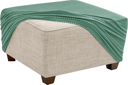 KTLCNDF Quadratischer Ottomanen-Schonbezug – Stretch-Jacquard-Pouf-Bezug Mit Rutschfestem Gummizug | Weicher Fußstützenschutz for Ottomane Mit Stauraum (Rosa, Klein)(Light Green,M) von KTLCNDF